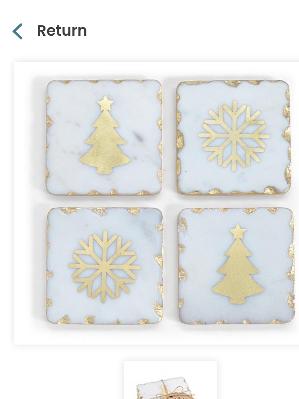 Burtin a and Burton Gold and White Marble Holiday Coasters - Set of 4